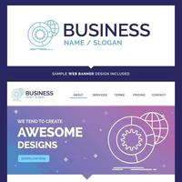 Beautiful Business Concept Brand Name data. big data. analysis. globe. services Logo Design and Pink and Blue background Website Header Design template. Place for Slogan .Tagline. Exclusive vector