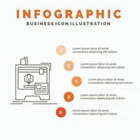 3d. dimensional. machine. printer. printing Infographics Template for Website and Presentation. Line Gray icon with Orange infographic style vector illustration