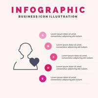 User Love Heart Solid Icon Infographics 5 Steps Presentation Background vector