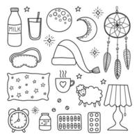 Set of sleep and insomnia items. vector