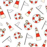 Seamless pattern with flag, lifebuoy and lighthouse. vector