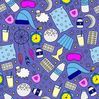 Seamless pattern with sleep and insomnia items. vector