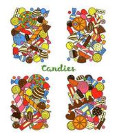 Groups of hand drawn candies. vector