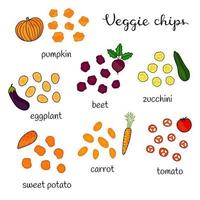 Set of doodle veggie chips. vector