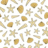 Seamless pattern with doodle seashells. vector