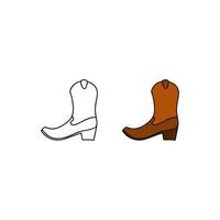 Doodle colored and outline cowboy boots. vector