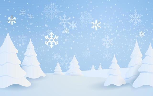 winter background landscape with snow and pine trees