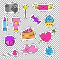 Girly pop patches set. vector