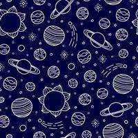 Seamless pattern with hand drawn planets. vector