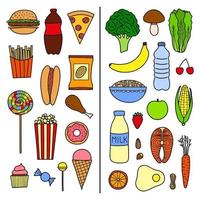 Set of healthy and unhealthy food. vector