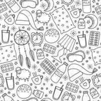 Seamless pattern with sleep and insomnia items. vector