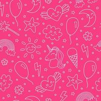 Pink seamless pattern with smily items. vector