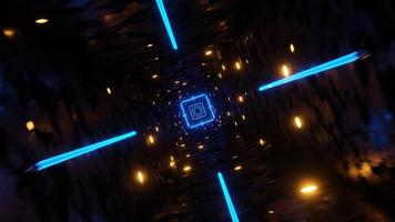 voando em um túnel com luzes fluorescentes azuis piscando, animação infinitamente em loop. video