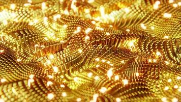 Animated wave moving structure of gold cubes with glare and radiance. Infinitely looped animation. video
