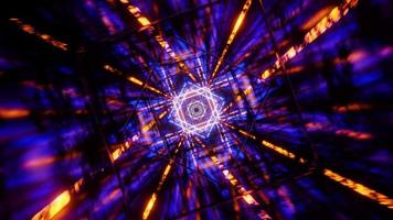 voando em um túnel com luzes fluorescentes azuis e amarelas piscando. animação em loop. video