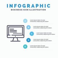 plantilla de infografía azul de educación de texto de monitor de computadora plantilla de icono de línea de vector de 5 pasos