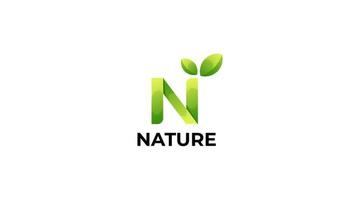 letra n con hoja para plantilla de diseño de logotipo de vector natural