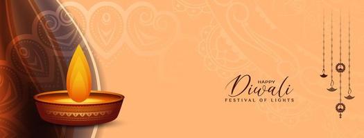 Happy Diwali religious cultural festival celebration banner with diya vector