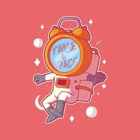 Alarm clock astronaut character vector illustration. Motivation, inspiration, funny design concept.