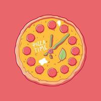 Ilustración de vector de diseño de reloj de pizza. comida, divertido, concepto de diseño de entrega.