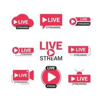 Set of red buttons Online Live Streaming Icons vector