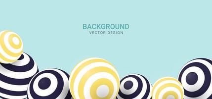 Striped spheres. Abstract background with 3d geometric shapes. Modern cover design. Ads banner template. Vector illustration