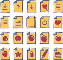 Icon set document, hand draw illustrated, vector with document, settings, setup, preference, database, calendar, text and email.