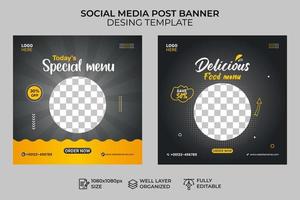 food menu social media post banner template, sale and discount square banner vector