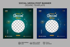 food menu social media post banner template, sale and discount square banner vector