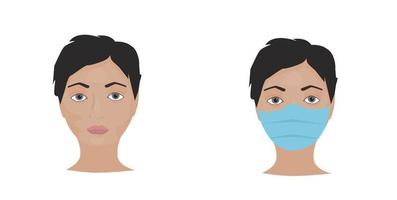 Face with mask and without mask vector illustration