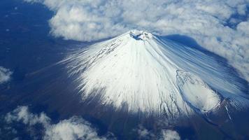 Top view angle of Mt. Fuji mountain and white snow photo