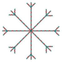 Abstract ornamental snowflake draw by patterned lines in trendy Christmas RGB colors. Icon. Isolate vector