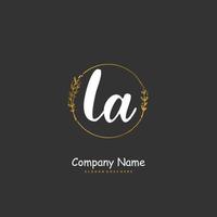 LA Initial handwriting and signature logo design with circle. Beautiful design handwritten logo for fashion, team, wedding, luxury logo. vector