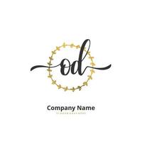 OD Initial handwriting and signature logo design with circle. Beautiful design handwritten logo for fashion, team, wedding, luxury logo. vector