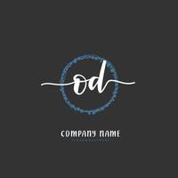 OD Initial handwriting and signature logo design with circle. Beautiful design handwritten logo for fashion, team, wedding, luxury logo. vector