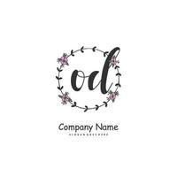 OD Initial handwriting and signature logo design with circle. Beautiful design handwritten logo for fashion, team, wedding, luxury logo. vector