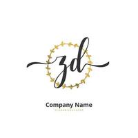 ZD Initial handwriting and signature logo design with circle. Beautiful design handwritten logo for fashion, team, wedding, luxury logo. vector