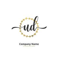 UD Initial handwriting and signature logo design with circle. Beautiful design handwritten logo for fashion, team, wedding, luxury logo. vector