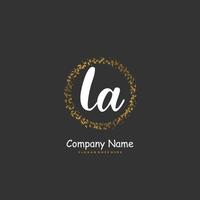 LA Initial handwriting and signature logo design with circle. Beautiful design handwritten logo for fashion, team, wedding, luxury logo. vector