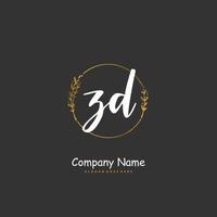 zd escritura a mano inicial y diseño de logotipo de firma con círculo. hermoso diseño de logotipo escrito a mano para moda, equipo, boda, logotipo de lujo. vector