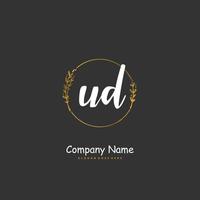 UD Initial handwriting and signature logo design with circle. Beautiful design handwritten logo for fashion, team, wedding, luxury logo. vector