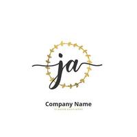 JA Initial handwriting and signature logo design with circle. Beautiful design handwritten logo for fashion, team, wedding, luxury logo. vector