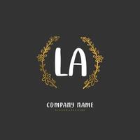 LA Initial handwriting and signature logo design with circle. Beautiful design handwritten logo for fashion, team, wedding, luxury logo. vector
