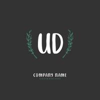 UD Initial handwriting and signature logo design with circle. Beautiful design handwritten logo for fashion, team, wedding, luxury logo. vector