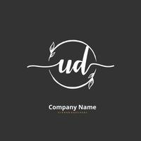 UD Initial handwriting and signature logo design with circle. Beautiful design handwritten logo for fashion, team, wedding, luxury logo. vector