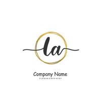 LA Initial handwriting and signature logo design with circle. Beautiful design handwritten logo for fashion, team, wedding, luxury logo. vector