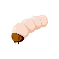 Edible caterpillar. White insect larva. Source of animal protein. Flat cartoon illustration isolated on white vector