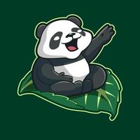 cute panda sitting on the leaf funny illustration vector