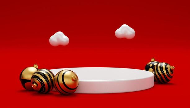 Christmas background with podium for product display. 3d rendering. red background. photo