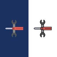 Settings Controls Screwdriver Spanner Tools Wrench  Icons Flat and Line Filled Icon Set Vector Blue